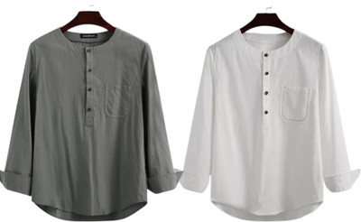 GAINELL Men Solid Straight Kurta(Grey, White)