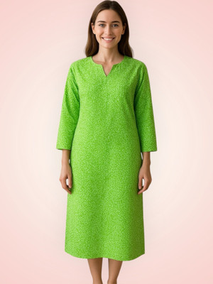 HindustaniLihaj Women Printed Straight Kurta(Green)