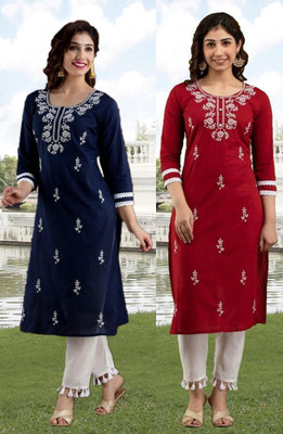 SISTO Women Chikan Embroidery A-line Kurta(Multicolor)