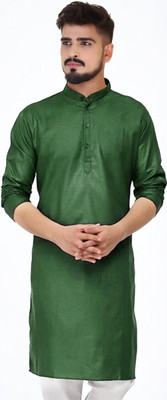 Krudha Men Solid Straight Kurta(Green)