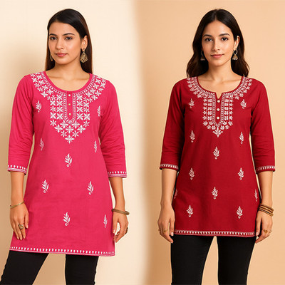 mpbr Women Embroidered Straight Kurta(Blue)