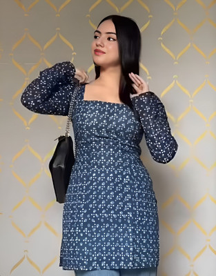 AANJANEYA FASHION Women Polka Print Straight Kurta(Blue)