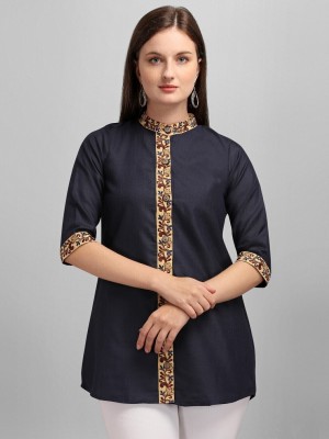 Caitri Retail Women Solid, Printed Straight Kurta(Blue)