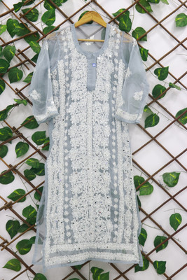 arifchikanart Women Embroidered Ethnic Dress Kurta(White)