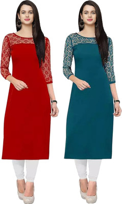 Dream Beauty Fashion Women Embellished Straight Kurta(Light Blue)