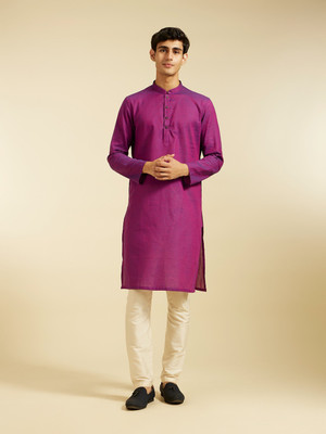 DIWAS by Manyavar Men Self Design Straight Kurta(Purple)