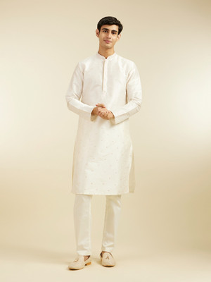 DIWAS by Manyavar Men Embroidered Straight Kurta(White)