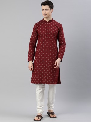 Manthan Men Printed Straight Kurta(Maroon)