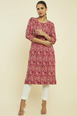 soch Women Printed A-line Kurta(Maroon)