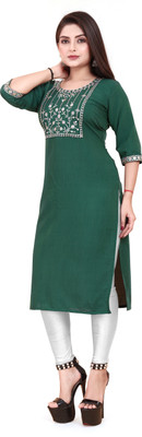 RIDDHI COLLECTION MALL Women Embroidered A-line Kurta(Green)