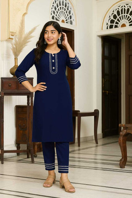 remo collection Women Solid A-line Kurta(Blue)