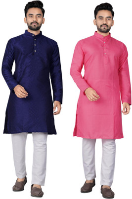 DHASU TRENDZ Men Solid Straight Kurta(Blue, Pink)
