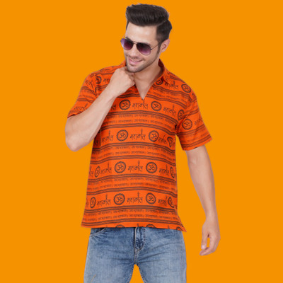 AXOLOTL Men Printed Straight Kurta(Orange)