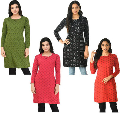 KAYU Women Floral Print A-line Kurta(Red, Green, Brown)