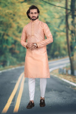 Manya Creation Men Solid A-line Kurta(Orange)