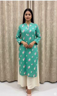 DOTSNLINES Women Printed Straight Kurta(Green)