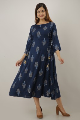 HouseOfCommon Women Printed Anarkali Kurta(Blue)