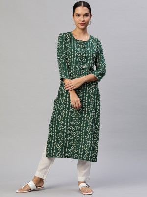 PIROH Women Printed Straight Kurta(Green)