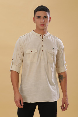 KUONS AVENUE Men Solid Straight Kurta(Beige)