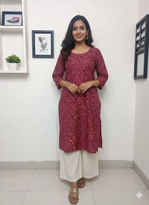 Vpm eco group Women Floral Print, Printed Straight Kurta(Maroon)