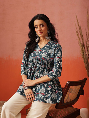 Fembliss Women Floral Print Flared Kurta(Multicolor)