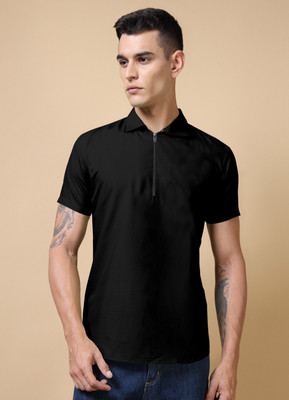 VTEXX Men Solid Straight Kurta(Black)