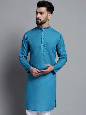 Jompers Men Solid Straight Kurta(Blue)