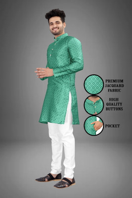 Shree Dutt Creation Men Embellished Straight Kurta(Green)