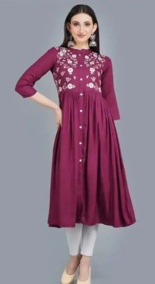 Maiden Choice Women Embroidered A-line Kurta(Maroon)