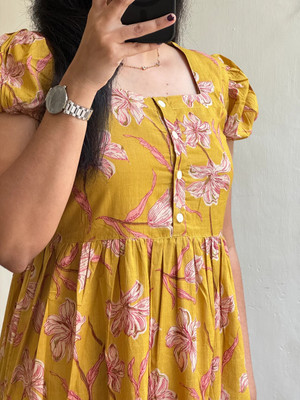 RAJDHANI CREATION Women Fit and Flare Yellow Midi/Calf Length Dress