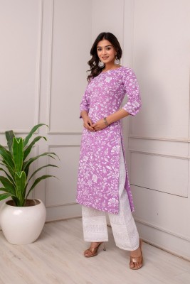 Kurtari Women Printed Straight Kurta(Purple)