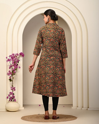 Kriftee Women Printed A-line Kurta(Black)