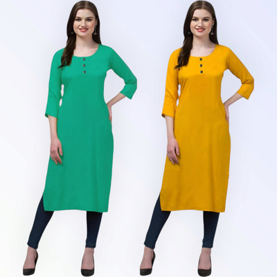 Coft Women Self Design, Solid Straight Kurta(Multicolor)