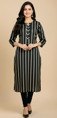 Bhangar Textiles Women Striped A-line Kurta(Black)