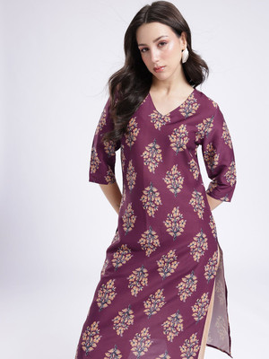 Anouk Rustic Women Printed Straight Kurta(Purple)