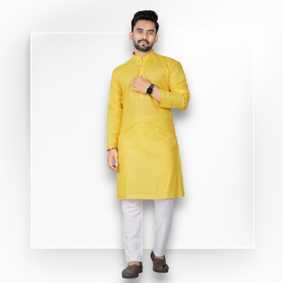 Svatantra Men Solid Straight Kurta(Yellow)