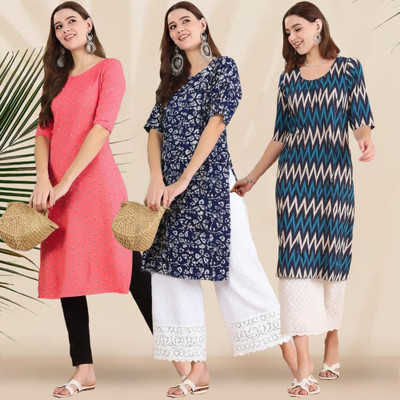 EthnicBasket Women Printed Straight Kurta(Multicolor)