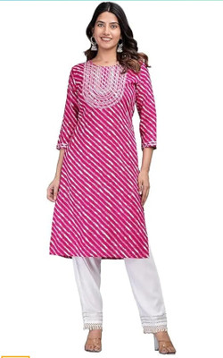 Raghulila Women Printed Straight Kurta(Pink)