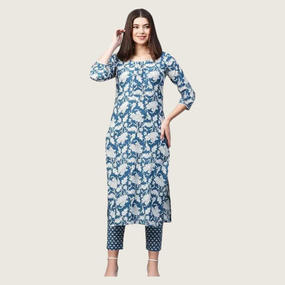 HouseOfCommon Women Embellished Straight Kurta(Blue)