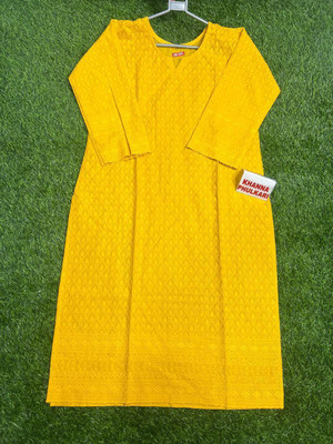 kph Women Chikan Embroidery Straight Kurta(Yellow)