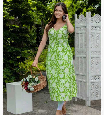 Laxmi Fab Tex Women Printed A-line Kurta(Green)