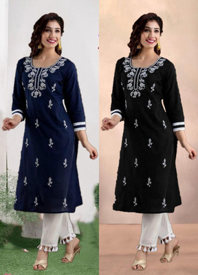 SISTO Women Chikan Embroidery A-line Kurta(Multicolor)