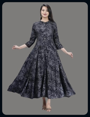 AnviTextile Women Printed Anarkali Kurta(Black)