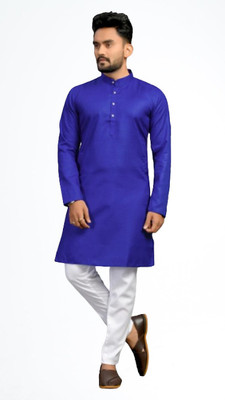 Biswas Mamta Men Solid Straight Kurta(Blue)