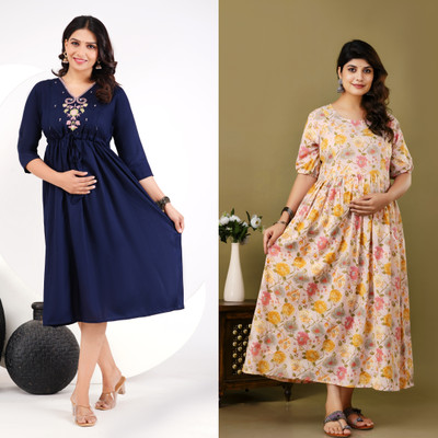 Khoj Bagda Women Floral Print, Embroidered Anarkali Kurta(Blue)