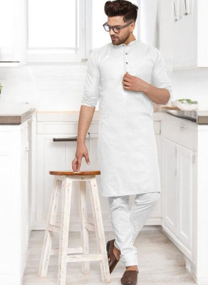 Krisha trend Men Solid Straight Kurta(White)