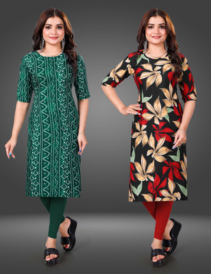 MOBHISA Women Printed Straight Kurta(Multicolor)