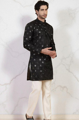 Biswas Trends Men Embroidered Straight Kurta(Black)