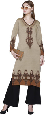 Rosary Women Printed Straight Kurta(Beige)