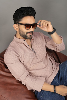 SPOQUE Men Solid Straight Kurta(Beige)